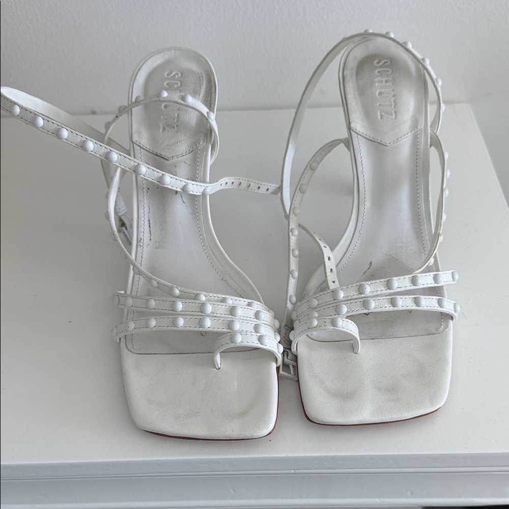 SCHUTZ White Studded Strappy Heeled Sandals